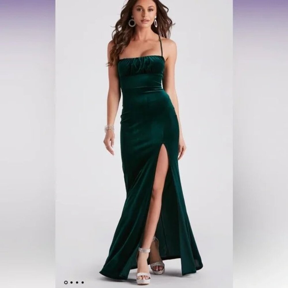 Nwt Windsor Womens Formal Green Velour Dress - Picture 5 of 7